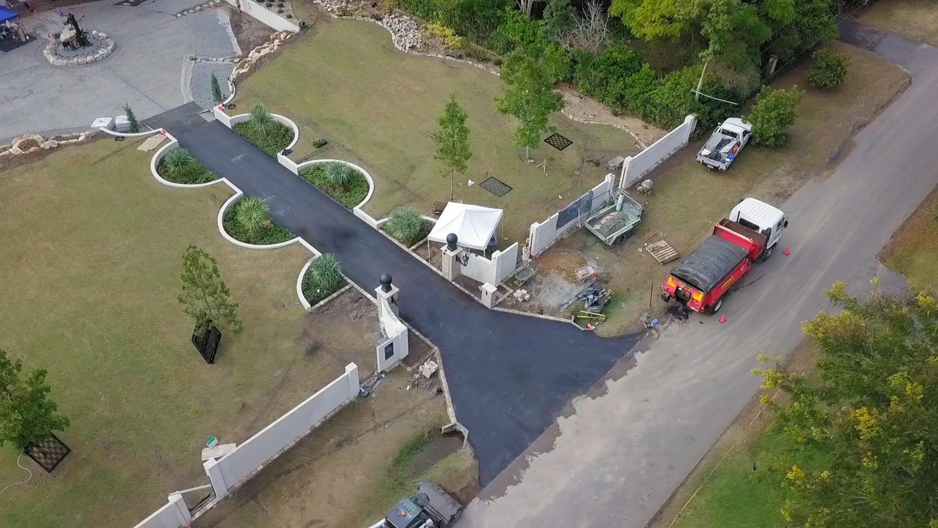 Birds eye view of large residential driveway